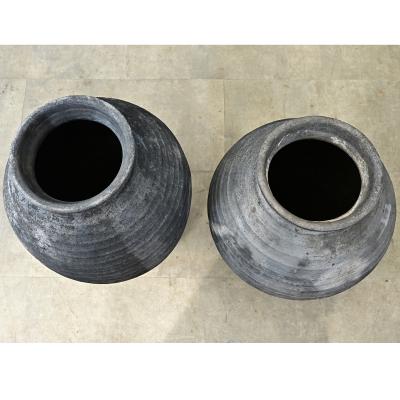 Pair of French Noir Terracotta Pots