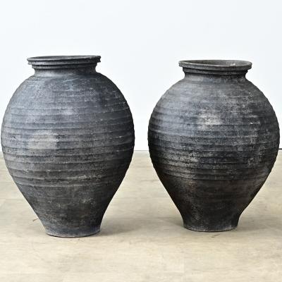 Pair of French Noir Terracotta Pots