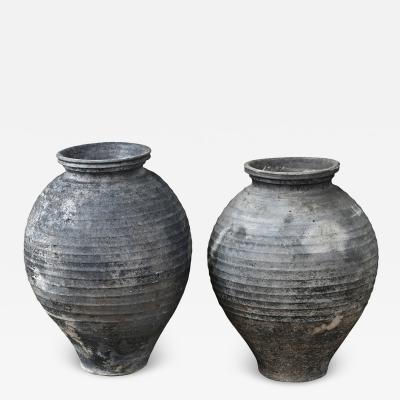 Pair of French Noir Terracotta Pots