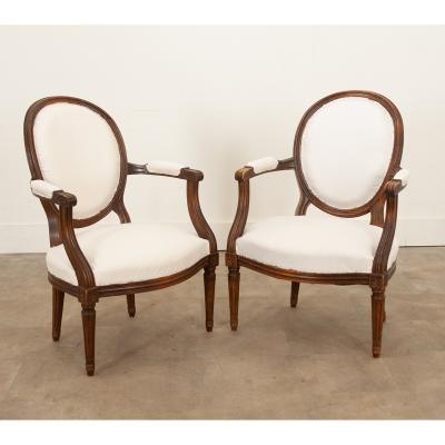Pair of French Oak Louis XVI Style Fauteuils