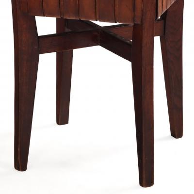 Pair of French Oak Stools with Woven Leather Strap Seats C 1925