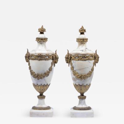 Pair of French Ormolu Mounted White Marble Vases Circa 1900