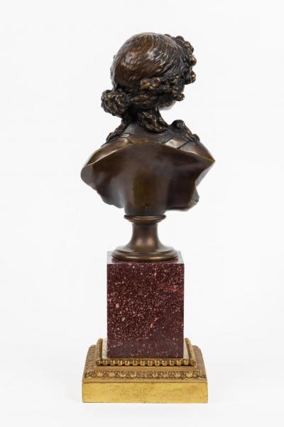 Pair of French Ormolu and Patinated Bronze Figural Busts on Porphyry Bases