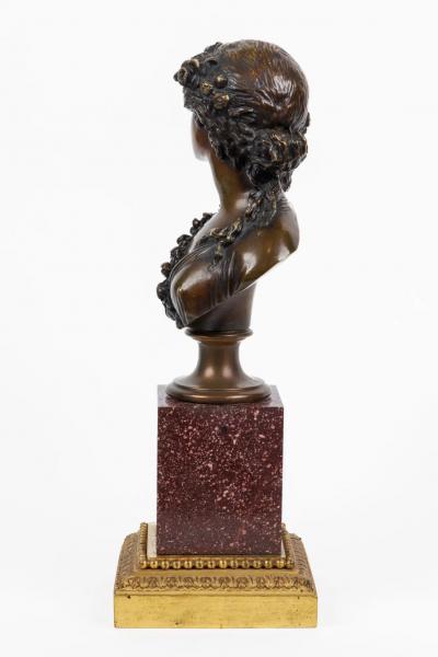 Pair of French Ormolu and Patinated Bronze Figural Busts on Porphyry Bases