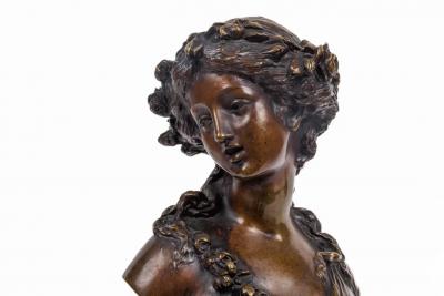 Pair of French Ormolu and Patinated Bronze Figural Busts on Porphyry Bases