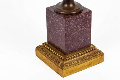 Pair of French Ormolu and Patinated Bronze Figural Busts on Porphyry Bases