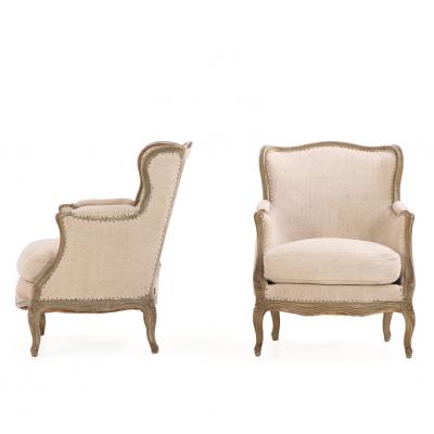 Pair of French Painted Berg res with New Upholstery C 1900