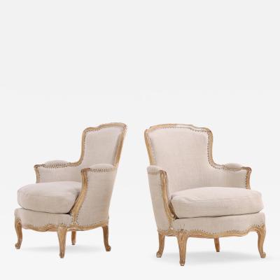 Pair of French Painted Berg res with New Upholstery C 1910