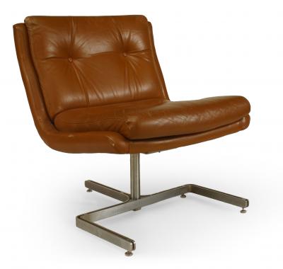 Pair of French Post War Brown Leather Side Chairs