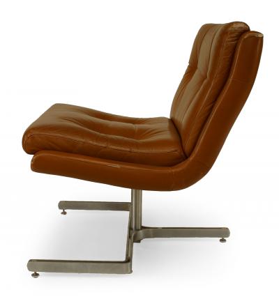 Pair of French Post War Brown Leather Side Chairs
