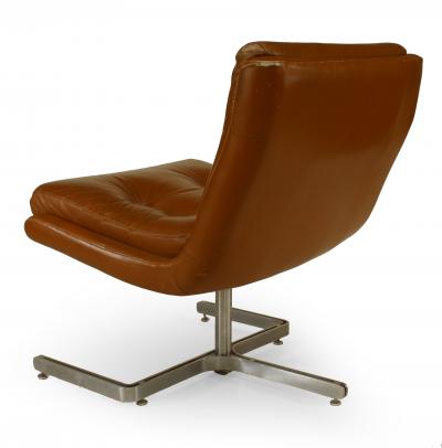 Pair of French Post War Brown Leather Side Chairs