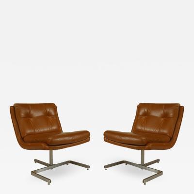 Pair of French Post War Brown Leather Side Chairs