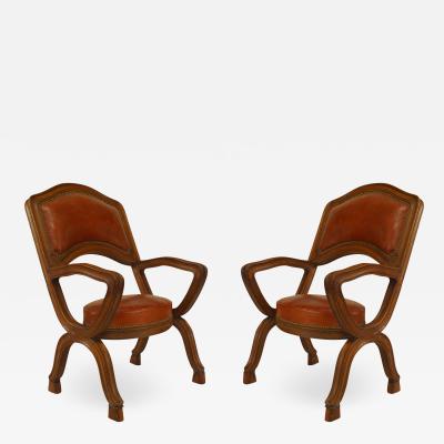 Pair of French Provincial Leather Arm Chairs