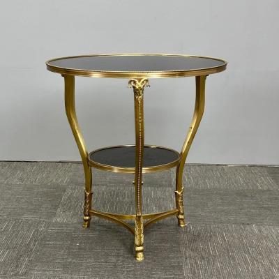 Pair of French Rams Head Gueridon End or Side Tables Black Marble Top Bronze