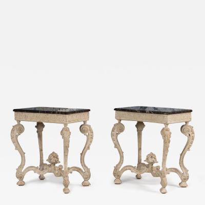 Pair of French Recency Tables in Original Paint with Campan Marble Tops