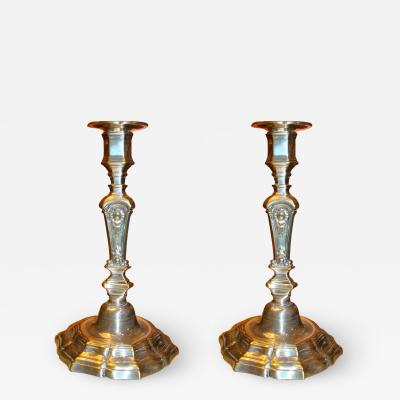 Pair of French Regence Bronze Candlesticks 18th c