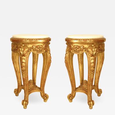 Pair of French Regence Gilt and Marble Top End Tables