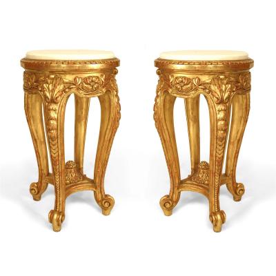 Pair of French Regence Gilt and Marble Top End Tables