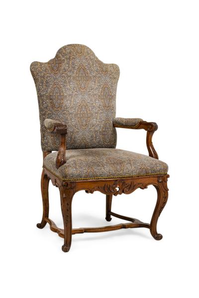 Pair of French Regence Grey Upholstered Armchairs