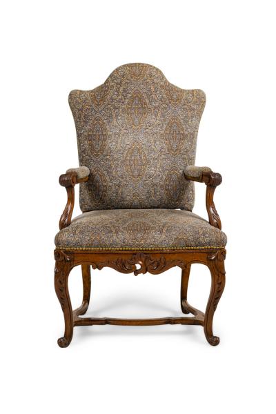 Pair of French Regence Grey Upholstered Armchairs