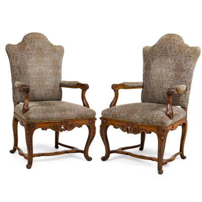 Pair of French Regence Grey Upholstered Armchairs