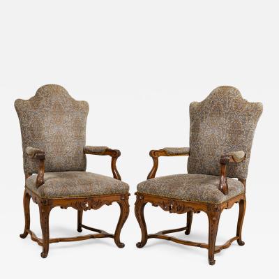 Pair of French Regence Grey Upholstered Armchairs