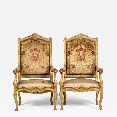 Pair of French Regency Style Giltwood Armchairs