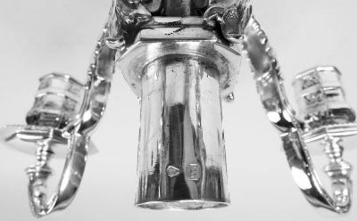 Pair of French Renaissance Revival Silver 5 Light Candelabra