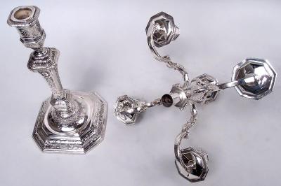 Pair of French Renaissance Revival Silver 5 Light Candelabra