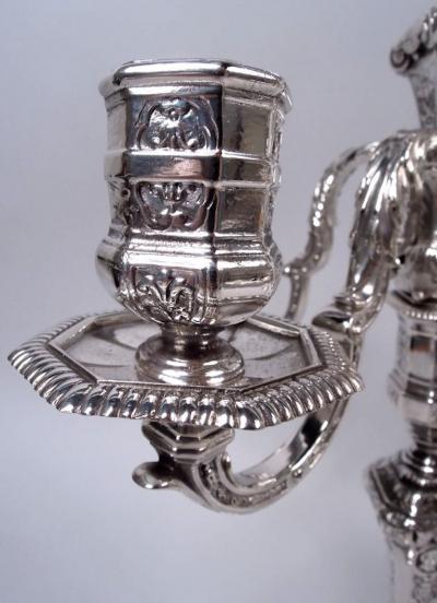 Pair of French Renaissance Revival Silver 5 Light Candelabra