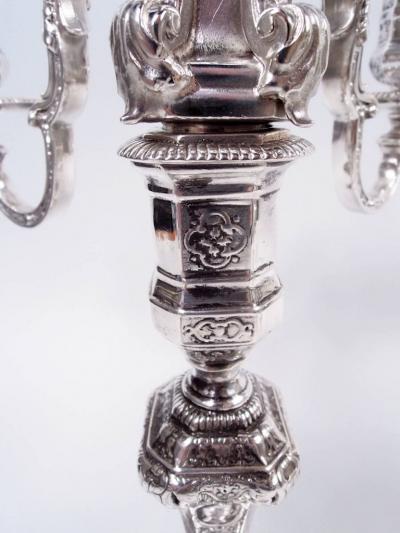 Pair of French Renaissance Revival Silver 5 Light Candelabra