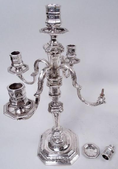 Pair of French Renaissance Revival Silver 5 Light Candelabra