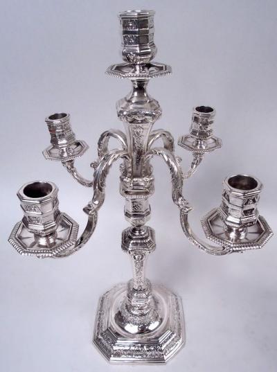 Pair of French Renaissance Revival Silver 5 Light Candelabra