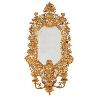 Pair of French Renaissance style Ormolu Wall Mirrors with Candelabra