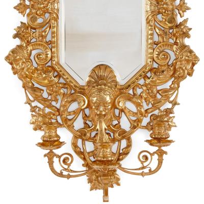 Pair of French Renaissance style Ormolu Wall Mirrors with Candelabra