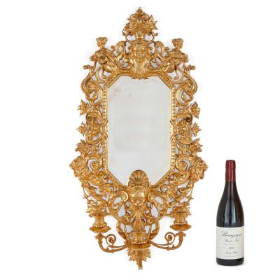 Pair of French Renaissance style Ormolu Wall Mirrors with Candelabra
