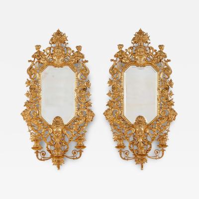 Pair of French Renaissance style Ormolu Wall Mirrors with Candelabra