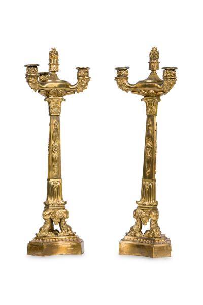 Pair of French Restoration Gilt Bronze Candelabras