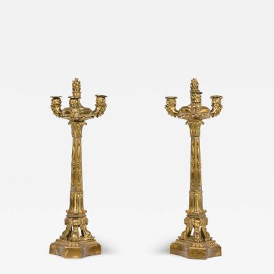 Pair of French Restoration Gilt Bronze Candelabras
