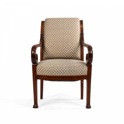 Pair of French Restoration Mahogany Arm Chairs