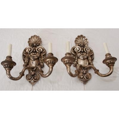 Pair of French Silver Gilt Wall Sconces