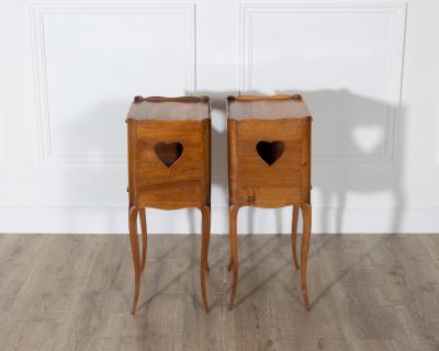 Pair of French Solid Walnut Bedside Tables with Heart Cutouts 20th Century