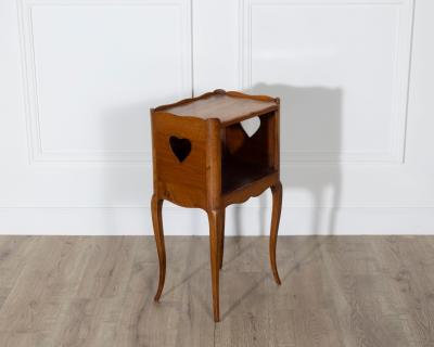 Pair of French Solid Walnut Bedside Tables with Heart Cutouts 20th Century