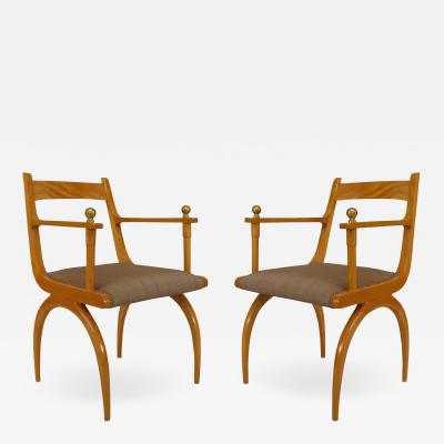 Pair of French Sycamore Arm Chairs