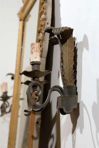 Pair of French T le Two Light Sconces with Ostrich Plume Motifs circa 1890