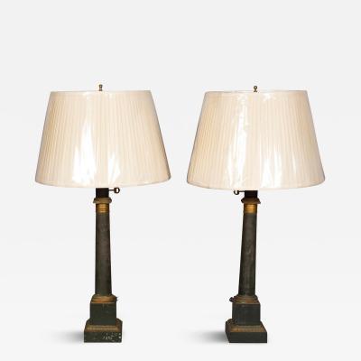 Pair of French Tole Columnar Table Lamps