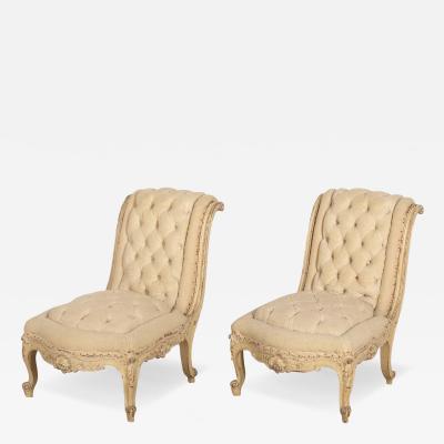 Pair of French Tufted Slipper Chairs