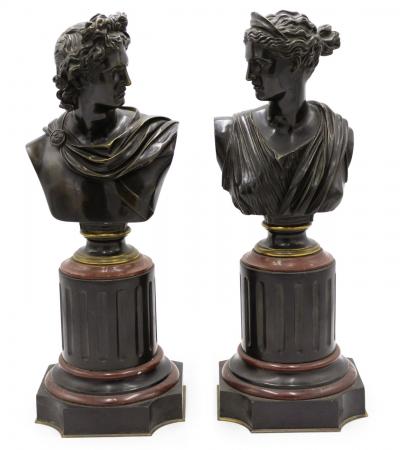 Pair of French Victorian Apollo and Diana Busts