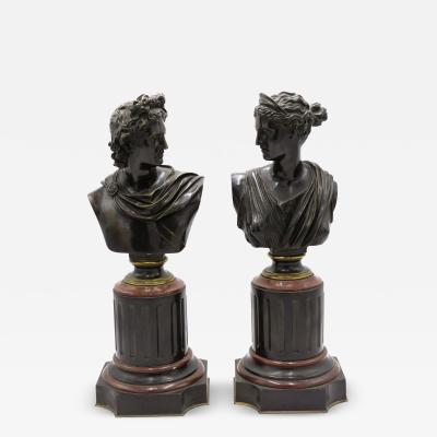 Pair of French Victorian Apollo and Diana Busts