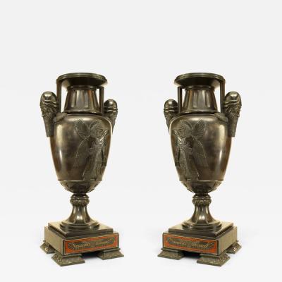 Pair of French Victorian Black Marble and Bronze Urns
